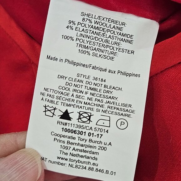 Tory Burch Megan A-Line Red Wool Blend A-Line Dress Cap Sleeves Size 10 - Picture 10 of 11